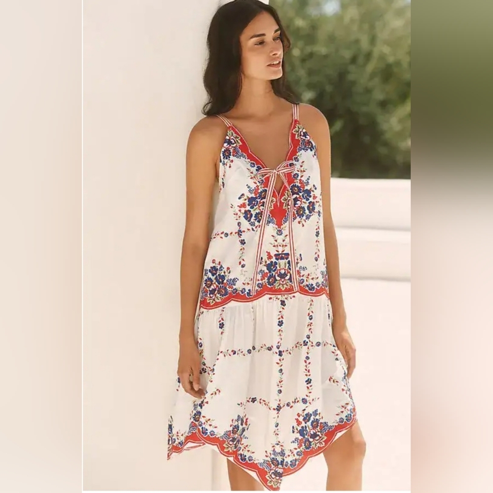 Celandine By Anthropologie NWT Plunge-Neck Drop-Waist Cotton Midi Dress Size XL - Picture 2 of 16